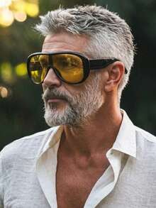 1 par de gafas de gran marco para hombres, a prueba de viento, adecuadas para montar en bicicleta, vacaciones en la playa, fotografía callejera, accesorio de moda - Negro brillante - Ver 2