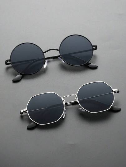 2pcs Square Frame Fashion MetalSunglasses For Men Cool Travel UV400 Daily Clothing Accessories