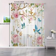 2pcs Floral Voile Curtains, Suitable For Kitchen, Cafe, Living Room, Dining Room, Balcony, Garden, Bedroom - Multicolor - View 6