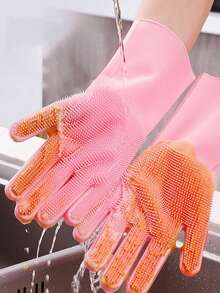1双硅胶洗碗手套，防水橡胶手套，家用 - 多色 - 查看 11