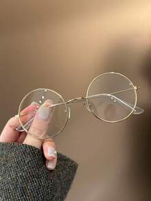 1pc Vintage Round Metal Full Frame Decorative Children's Clear Lens Glasses, Suitable For Boys And Girls, Prevent Visual Fatigue, For Computer, TV, Gaming And Smartphone Use, Fashion Eyewear - Clear - View 1