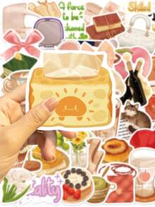 50PCS Yellow Coquette Stickers Food Stickers For Water Bottles Scrapbooking Stickers Waterproof Vinyl Stickers - Multicolor - View 6