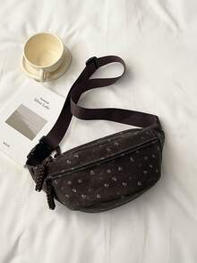 Canvas Artistic Printed Crossbody Chest Bag. New Large-Capacity Portable Front Chest Bag. Waist Bag - Coffee - View 1