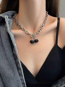 Cherry Necklace For Women, Gothic Collarbone Chain Vintage Pendant Jewelry (Short Chain) - Black - View 1
