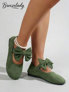 Women's Black Suede Mary Janes With Bow - Perfect For Work & Beyond! Featuring Smooth Suede And A Refined Bow, These Flats Bring Elegance To Your Workwear. The Flat Heel Provides Comfort For Long Office Hours, And They Also Work For After - Work Plans. Great For US Professional Women Seeking Stylish Yet Practical Footwear. - 綠色 - 查看 5