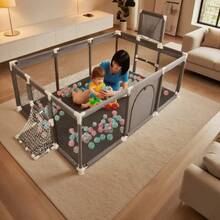 Corralito para Bebé, Corral de Gimnasio y Juegos Infantil,   y Divertido, Área de Actividades Plegable y Portátil, Ideal para Estimulación y Entretenimiento en Casa - Gris - Ver 3