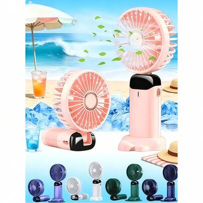 2026新款超便携迷你手持电风扇，USB充电，5档风速，数字显示，带挂绳，可折叠支架，适用于办公室、宿舍、户外、旅行，800mAh电池，女士化妆风扇