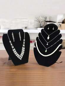 1 chiếc giá trưng bày bông tai và dây chuyền màu đen phủ nhung, hộp đựng trang sức - màu đen - Xem 3