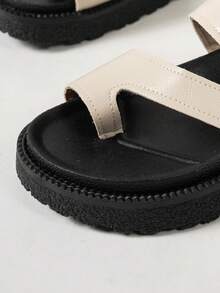 Sandalias de plataforma con hebilla metálica, suela gruesa y cómoda, adecuadas para uso diario en verano, sandalias de cuña - Beis - Ver 9