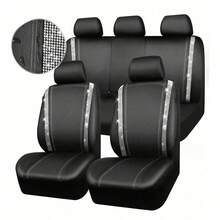 防滑水钻汽车座椅套套装，闪亮水钻防水仿皮材质，背面带拉链，通用汽车闪亮水晶条，适合可爱女孩，银色 - A - 查看 14