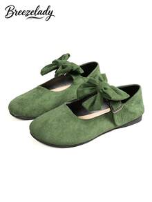 Women's Black Suede Mary Janes With Bow - Perfect For Work & Beyond! Featuring Smooth Suede And A Refined Bow, These Flats Bring Elegance To Your Workwear. The Flat Heel Provides Comfort For Long Office Hours, And They Also Work For After - Work Plans. Great For US Professional Women Seeking Stylish Yet Practical Footwear. - 綠色 - 查看 2