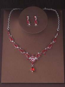 High End Bridal Jewelry Set For Women, Floral Rhinestone Water Drop Shape Necklace And Earrings Set, Stage Performance/Fancy Dress Accessory Necklace - Necklace+Earring Set - View 10