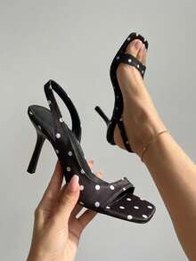 Women's Polka Dot Open Toe High Heel Sandals, Suitable For Dates And Parties - Black Polka Dots - View 9