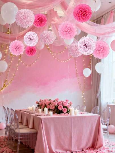 11 Stück Papier Pompom Set, beinhaltet Papier Bälle & Knitterpapier Pompoms, geeignet für Hochzeit, Geburtstag, Verlobungsfeier, Feier & Kinderzimmer Dekoration