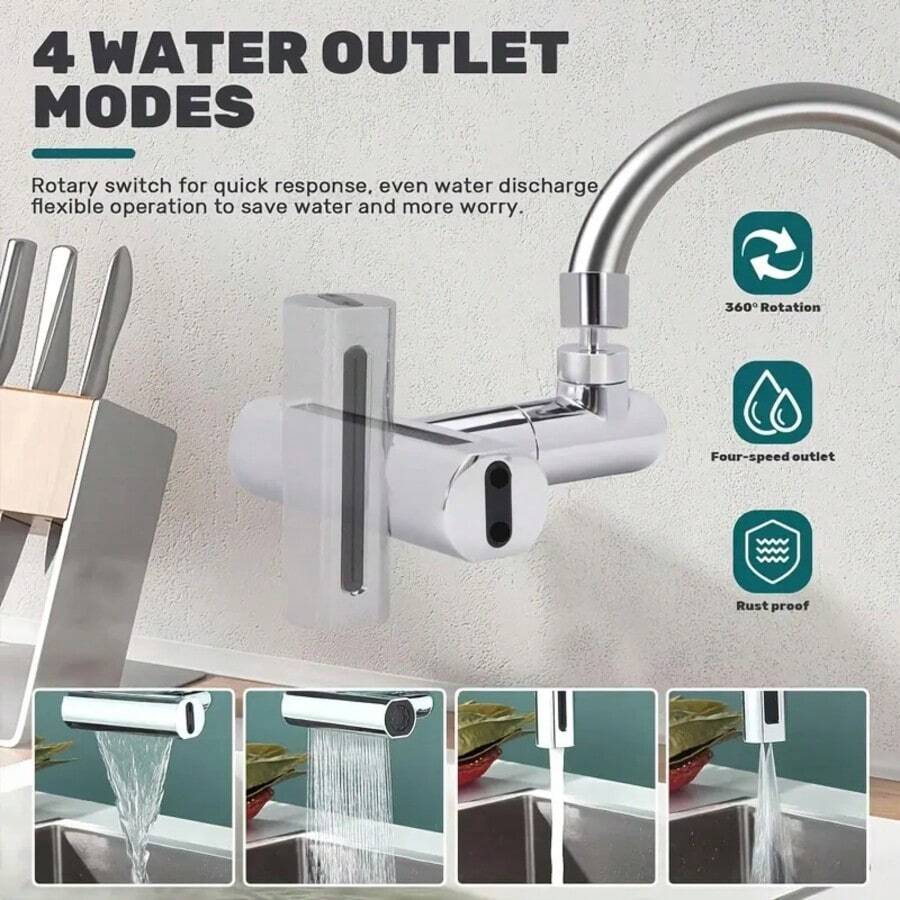 4-In-1 Faucet Adapter | Anti-Splash, Waterfall Flow, Rotatable Aerator, Extended Faucet Head Adapter, Universal Kitchen Faucet Extender