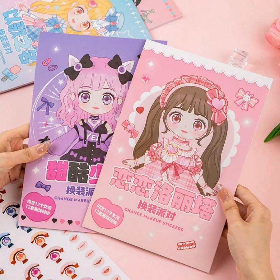 1pc Princess Makeup Dress Up Sticker Book, Children Girls Educational Toy, Anime Princess Makeup Transformation Sticker Book, Girls DIY Fashion Makeover Sticker Interactive Toy, Cultivate Imagination And Fine Motor Skills, Ideal Children Birthday Gift, Party Favor And Travel Companion, Suitable For Creative Play And Handicraft, Beautiful Princess Dress Up Stickers, Makeup Show Sticker Book - Multicolor - View 1
