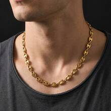 Men's Stainless Steel Minimalist Classic 18K Gold Coffee Bean 60cm Necklace, Hip-Hop Couple Chain, Fashionable Accessory For Daily, Party, All Seasons - Gold - View 2