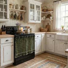 1pc Handmade Farmhouse Oven Skirt. This Heat-Resistant Curtain Features A Convenient Tie-Top Design For Effortless Installation On Ovens, Dishwashers, Or Washing Machines. Designed To Effectively Hide Clutter And Protect Your Kitchen, It Adds A Rustic, Stylish Touch To Your Home Decor. A Practical And Charming Accessory That Blends Functionality With Aesthetic Appeal, Perfect For Keeping Your Appliances Looking Neat And Tidy. - 綠色 - 查看 2