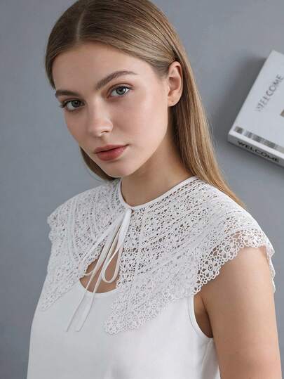  1 Pc White Hollow-Out Detachable Lace Collar, Stylish And Versatile, Perfect For Pairing With Dresses.