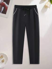 Women's Minimalist Side Stripe Pants, All-Season Style, Straight Leg Trousers, Versatile Outdoor Use Sports Black - Black - View 6