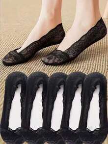 3 paires de chaussettes bateau en maille pour femmes, chaussettes fines et respirantes sans glissement pour l'été, chaussettes invisibles à bouche peu profonde, livraison de couleurs unies aléatoires - Noir - Voir 6