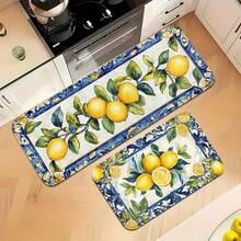 1pc/2pcs 1.2cm Pattern With Traditional Lace And Lemons, Kitchen Floor Flannel Mats, Suitable For Living Room, Kitchen, Bedroom, Laundry Room, Room Decoration, Home Decoration, Multiple Size Options, Decorative Kitchen Floor Flannel Mats - Multicolor - View 12