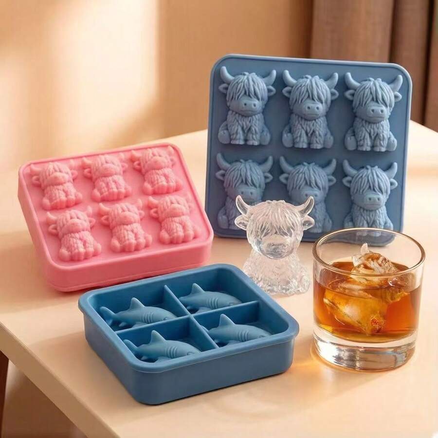 Creative Mini Highland Cow & Shark Reusable Molds, Suitable For Parties And Holidays - Multicolor - View 1
