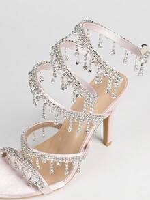 Women's Stiletto Heeled Sandals, Fashion Minimalist Strap With Rhinestone Snake Wrap Round Toe, Basic Style For Summer & Autumn - Pink - View 4