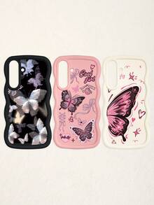 3pcs Butterfly Series Shock-Absorbing Phone Cases, 3D Stereoscopic Wavy Edges, Fashionable TPU Phone Cases, Creative And Stylish Wavy Pattern Full Coverage Anti-Drop Phone Cases In Black, Beige, And Pink Compatible With Iphone Air/17/17 Pro/17 Pro Max, Compatible With IPhone 13, Phones - Multicolor - View 61