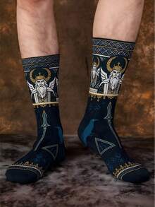 1/7 Đôi tất họa tiết huyền thoại Bắc Âu tối giản, thích hợp mặc hàng ngày, dành cho cả nam và nữ, dài đến bắp chân. - Nhiều màu - Xem 2