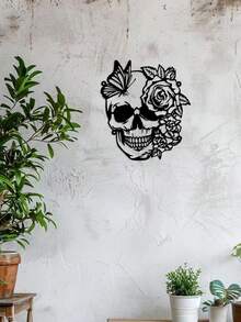 1 món đồ trang trí tường hình đầu lâu và hoa bằng sắt, phong cách Gothic, thích hợp cho phòng khách, phòng ngủ, hành lang, phòng ăn. - màu đen - Xem 7