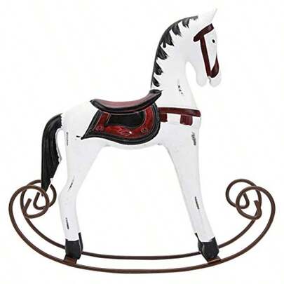Fockety Caballo mecedor Pintado Caballo mecedor de Madera Vintage de Estilo mediterráneo mecedor Creativo Hermoso para niños niños pequeños White