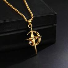 Collar con colgante de luna, estrella y cruz con circonita cúbica dorada para hombre, cadena de caja de acero inoxidable, joyería de moda punk de hip hop, regalo para él - Plateado - Ver 6