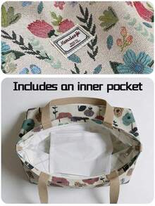 Bolso de hombro tipo tote de gran capacidad con estampado floral y cierre con cremallera, adecuado para la oficina, la escuela, el transporte o el uso diario casual. - Multicolor 2 - Ver 4
