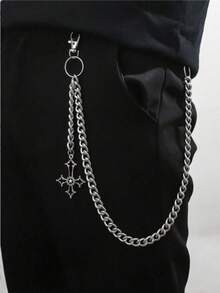 1 chiếc dây chuyền bạc dày đơn dành cho nam, có mặt dây chuyền hình chữ thập đỏ, thích hợp phối cùng quần tây, quần jeans và quần thường ngày. - màu đen - Xem 2