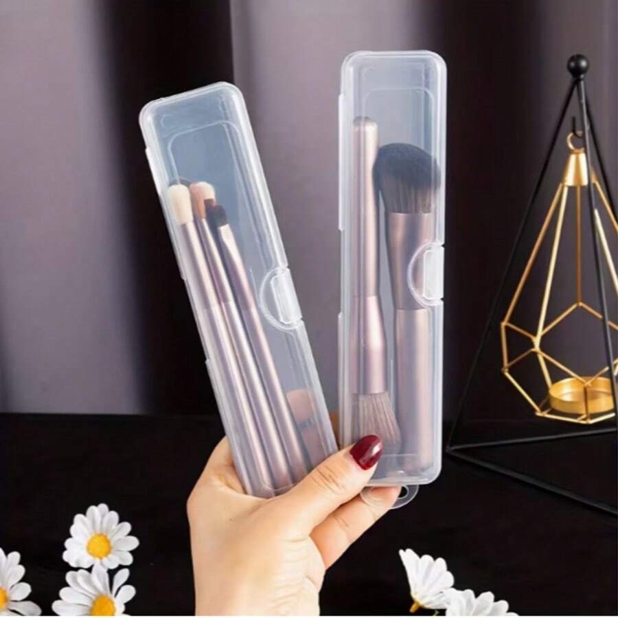 4pcs Transparent Makeup Brush Holder, Flip-Top Design For Easy Access And Organization, Dust-Proof Travel Storage Box, Suitable For Makeup Brushes, Utensils, Beauty Tools And Accessories (Universal Size)
