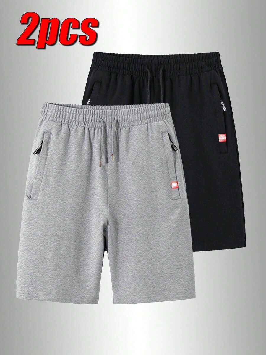 Men's Summer Casual Sports 2-Piece Shorts Set, Adjustable Drawstring Waist, Side Logo Pockets, Suitable For Outdoor Sports, Workout And Daily Wear - Multicolor - View 1
