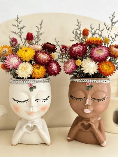 1pc Love Pose Girl Planter With Drainage Hole, Resin Female Portrait Succulent Pot, Suitable For Indoor & Outdoor Decor, Home & Garden Decoration