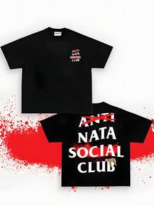 Anti Social Club Graphic Cropped T-Shirt For Boys And Girls Men, Women All Ages Family T-Shirt Letter New Streetwear Clothing Harajuku T-Shirt Cotton Half Sleeve Tee, Y2K Style Casual Cotton Classic Crewneck Design Tee.Summer LMZB - 黑色 2 - 查看 5