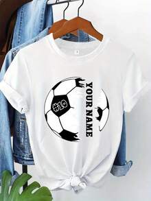 Camiseta Personalizada de Jugador de Fútbol, Camiseta con Nombre y Balón de Fútbol, Camiseta Personalizada de Jugador de Fútbol, Balón de Fútbol Personalizado, Camiseta para Amantes del Fútbol - Blanco - Ver 1