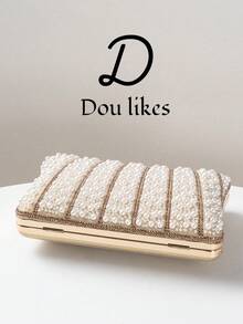 珍珠手拿包，优雅订婚/宴会手提包，旗袍包，名媛派对包 - 香檳色 - 查看 5