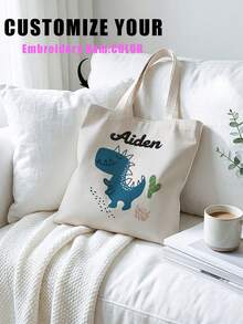 1件客製化刺繡帆布托特包，可客製姓名與文字，大容量輕便時尚購物手提包，送禮首選 - 彩色 - 查看 2