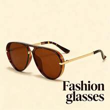1pc Women's Retro Minimalist Large Frame Fashion Glasses, Suitable For Beach, Travel And Driving Occasions - Tortoiseshell - View 1