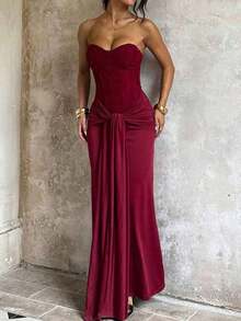 Solid Color Elegant Knit Fabric Twist Zipper Backless Dress, Suitable Weddings, Birthday Parties, Formal Dinners, Back To School Parties, Spring/Summer Party - Màu xanh hải quân - Xem 11
