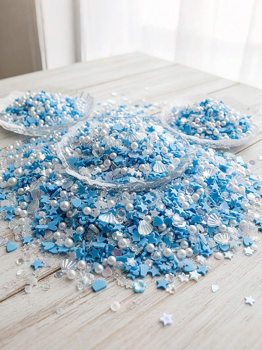 50g/1 Túi Kim tuyến hình ngôi sao vỏ ngọc trai xanh trắng, Bộ sưu tập Đại dương mộng mơ, Trang trí thủ công lấp lánh, Chất liệu lấp lánh, Dùng để trang trí tiệc tùng, đám cưới, sinh nhật, trang trí nhà cửa, làm đẹp quần áo, làm chất độn cho ốp điện thoại. - A - Xem 1