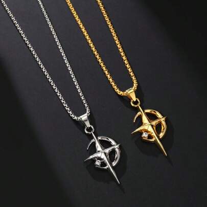 Collar con colgante de luna, estrella y cruz con circonita cúbica dorada para hombre, cadena de caja de acero inoxidable, joyería de moda punk de hip hop, regalo para él