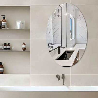 1 pièce Grand miroir ovale acrylique haute définition incassable, miroir de maquillage décoratif sans cadre et auto-adhésif, convient pour la salle de bain, la chambre, le salon et autres décorations de la maison