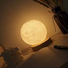 1pc Artistic Decorative Moon Lamp, 128 Color LED Touch Control Desk Lamp, Rechargeable Lithium Battery, Color Changing Bedroom Night Light, Soft Warm Light Bedside Lamp, Wireless Adjustable Mood Light Room Decor - Multicolor - View 4