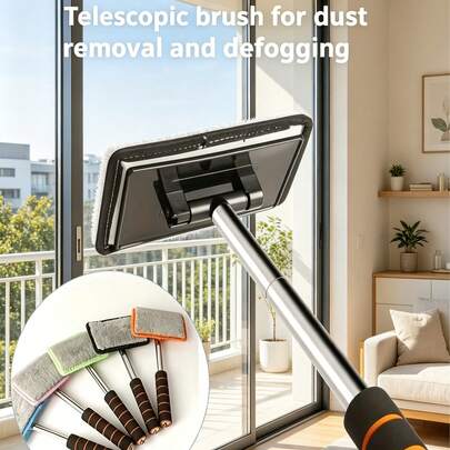 1 pieza Limpiador de vidrio de coche reutilizable, paño retráctil para limpiar vidrios, paño con mango extensible para limpiar el interior y exterior de los vidrios del coche, cepillo para vidrios de coche, cepillo de limpieza de ventanas, barra metálica retráctil para desempañar, paño para eliminar el polvo del parabrisas, accesorios para automóvil, limpiador portátil de gotas de lluvia para lentes, uso doméstico, baño, limpieza, cocina