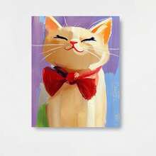 1 pieza de pintura de diamantes de gato pintada a mano, apta para - Arte de pared de gatito redondo sin marco para hacer tú mismo con colores vibrantes, hecho a mano, apto para sala de estar, dormitorio - Regalo para amantes de los gatos y decoración con temática de mascotas - Enmarcado - Ver 1